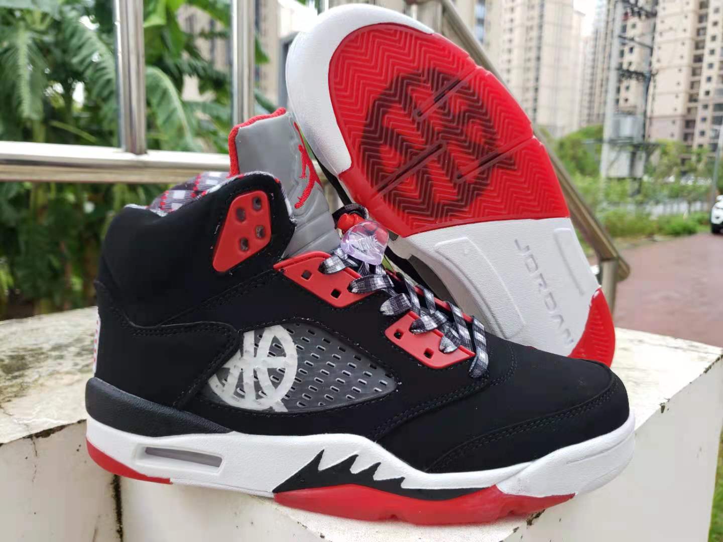 New 2021 Air Jordan 5 Retro Black White Red